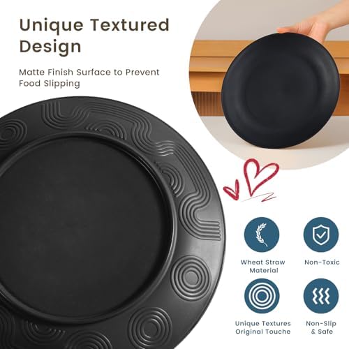 Homienly 24-Piece Wheat Straw Dinnerware Sets,Service for 6 - Cups, Plates and Bowls Sets,Reusable Dishwasher and Microwave Safe Melamine Dinnerware Set for Home,Camping,RVs - Black - Image 4