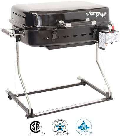 Flame King - YSNHT500 RV Or Trailer Mounted BBQ - Motorhome Gas Grill - 214 Sq Inch Cooking Surface - Adjustable Flame Controller, Black - Image 2