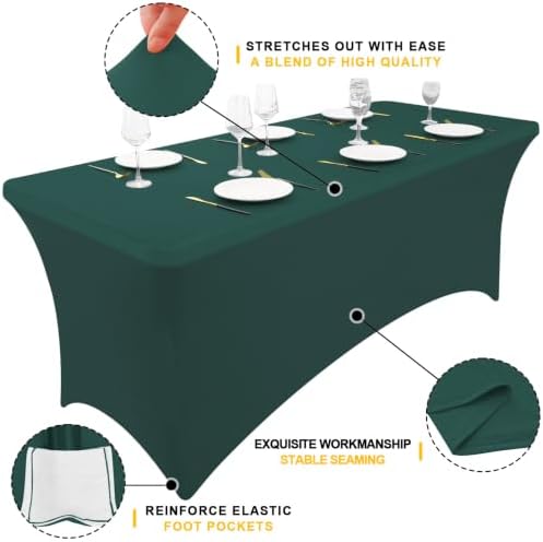 Smiry 2Pack Spandex Table Cloth 6FT,Elastic Fitted BlackishGreen Tablecloth - Image 2