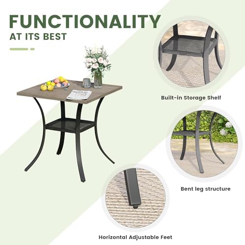 Outdoor Dining Table with Storage Shelf, 27.5" All-Weather Square Patio Dining Table for 2, Metal Patio Table for Garden Lawn Porch Deck Yard, Grey - Image 6