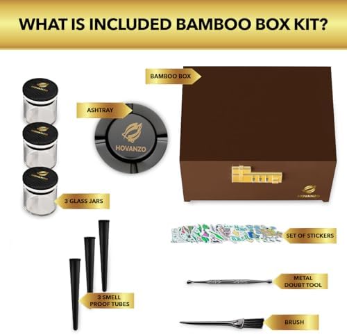 HOVANZO Premium Large Bamboo Storage Box with Organizer Tray - Storage Wood Box and Accessories - Decorative Box with Combination Lock - Large Wooden Container - Box Kit with Glass Jars - Image 3