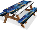 Piano Keyboard Picnic Table Cover with Bench Covers, Camping Essentials, Whirlpool Star Tree Flower Waterproof Windproof, Fitted Tablecloth Cover with Elastic Edge for Outdoor Garden 3 PCS 30x96 Inch by Xguatan
