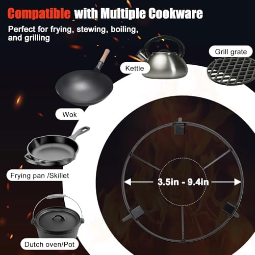 Campfire Tripod for Cooking - Campfire Cooking Equipment, Outdoor Fire Pit Stand, Portable Cast Iron Open Camping Tripod cookware for Dutch Oven,Grill,Lodge,firepit - Image 5