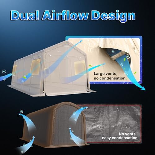 ADVANCE OUTDOOR Heavy Duty 10X20 ft Carport Outdoor Patio Portable Canopy Storage Shelter Shed with 2 Rolled up Zipper Doors & Vents for Snowmobile Garden Tools, Beige - Image 6
