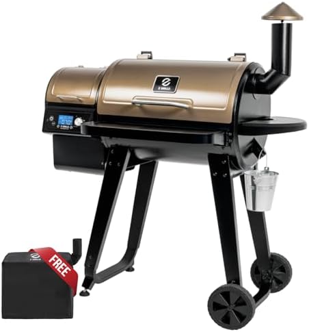 Z GRILLS ZPG-450A2 Wood Pellet Grill & Smoker, PID V3.0 Controller, 459 Sq in Cook Area, Foldable Shelf&Side Shelf, Meat Probe, Rain Cover, 8 in 1 BBQ Grill Outdoor Auto Temperature Control, Bronze by ZGRILLS