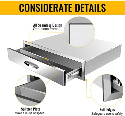 Outdoor Kitchen Drawers 30" W x 6.5" H x 23" D Built-in BBQ Drawer Stainless Steel Access Drawers for Outdoor Kitchen Island or Grill Station - Image 4