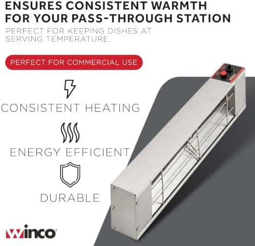 Winco 24" Silver Food Heat Lamp Strip Heater with Undermount Brackets - Image 3