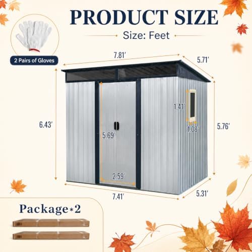 8X6 FT Outdoor Metal Storage with Lockable Sliding Doors - Image 3