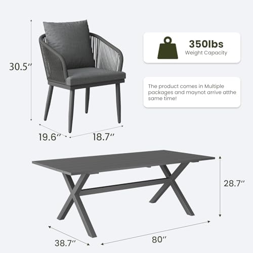 LayinSun 11 Pieces Outdoor Patio Dining Set, Aluminium Rectangular Dining Table and Wicker Rattan Chairs Set for Outside Backyard, Poolside - Image 7
