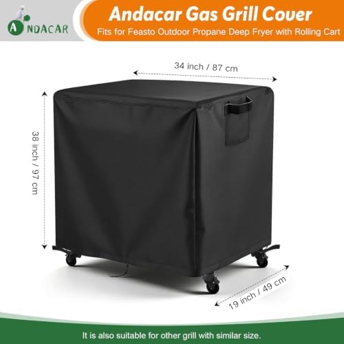 Charcoal Grills Cover for Feasto Outdoor Propane Deep Fryer with Rolling Cart, Waterproof Outdoor Grill Cover BBQ Grill Cover Barbeque Grill Cover (Cover Only) - 34" L×19" W×38" H, Black - Image 3