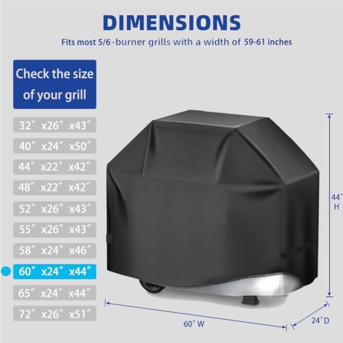 BBQ Gas Grill Cover for Outdoor, Anti-UV, Rip-Proof, 600D Oxford Fade Resistant Material, Barbecue Cover with Hook and Loop Straps & Adjustable Hem Drawstring (Black, 60”x24”x44”) - Image 2