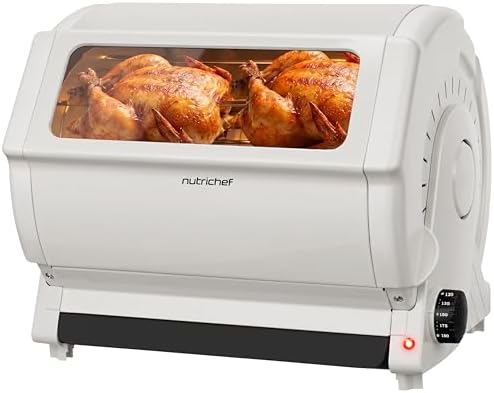 NutriChef Horizontal Rotating Shawarma Oven | Rotisserie, Shawarma & Kebab Machine | Includes Large 22.4 Quart Capacity, 3-Hour Timer & 6 Kebab Skewers | Ideal for Chicken,Turkey & Lamb | White by NutriChef%E2%84%A2Kitchen