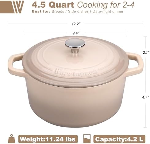 VORRINGARD Enameled Cast Iron Dutch Oven Pot with Lid, for Bread Baking, Round Bread Oven- include Sourdough Bread Baking Supplies Set, 4.5QT, Latte - Image 2