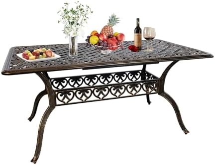 58.66" Bronze Aluminum Hollow Pattern Outdoor Dining Table, Fits 8, With Umbrella Hole by PATIO-IN