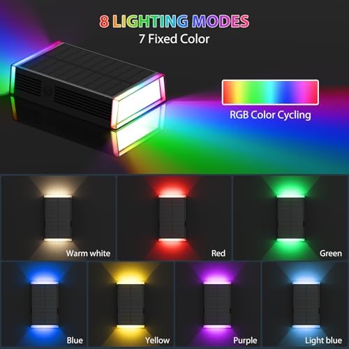 Solar Lights Outdoor,8 Lighting Modes Dusk to Dawn Lighting Wall Sconce IP67 Waterproof Up and Down Solar Wall Light Front Door Light for House, Garage, Porch, Doorway,Fence (8 Pack) - Image 3