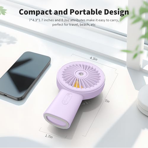 Otlonpe Handheld Misting Fan Portable, Small Personal Hand Held Rechargeable Mist Fan Water Spray, 4000mAh Battery Operated Hand Mister Fans 3-Speed, 4-15 Hrs Runtime for Travel Home Office Outdoor - Image 6
