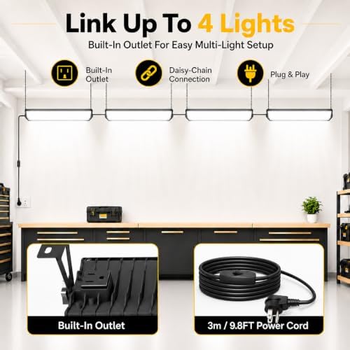 LED Shop Lights, 125W 17500LM Double-Sided Linkable Garage Lighting 4 Pack - Image 2