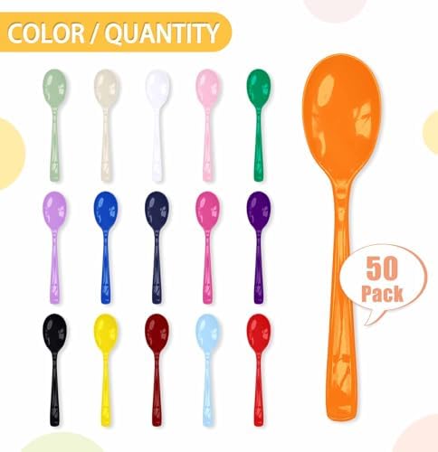 SietDESEO 50 PCS Orange Plastic Spoons Disposable Utensils Heavy Duty Orange Spoons Disposable Cutlery for Birthday Wedding Baby Shower Bridal Shower Plastic Silverware - Image 4