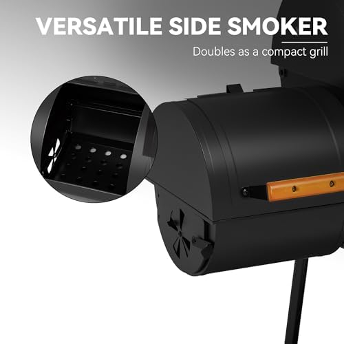 Royal Gourmet 30-Inch Charcoal Grill with Offset Smoker, Wood-Painted Table - Image 6