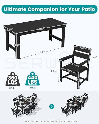 SERWALL HDPE Outdoor Dining Table and Chairs Set for 6 - Image 2