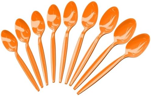 Orange Plastic Spoons (24 Pack) - Durable Disposable Tableware Flatware Cutlery Utensils Set for Fall, Thanksgiving, Halloween, Birthday, Picnic, Catering & Theme Party Event Supplies, Blue Orchards by BlueOrchards