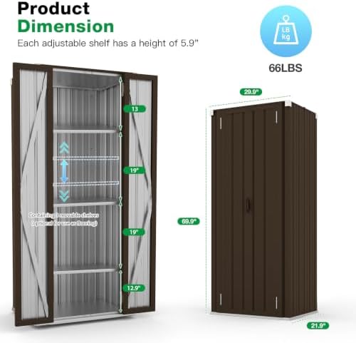 AECOJOY Outdoor Storage Cabinet Waterproof, 70" Vertical Tall with Base - Image 7