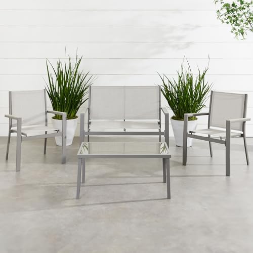 Best Choice Products 4-Piece Outdoor Textilene Patio Conversation Set, Backyard Furniture w/Loveseat, Coffee Table, Steel Frame - Gray/Gray - Image 2