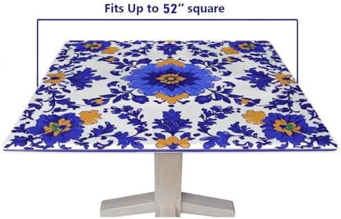 Elastic Outdoor Tablecloth, Mexican Talavera Pattern Printed on Polyester Elastic Table Cover, Perfect for Breakfasts Tea Gatherings, Fit for 52" x 52" Square Tables - Image 5