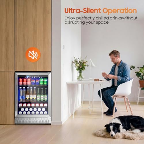 24 Inch Beverage Refrigerator, 180 Cans Under Counter Refrigerator with Glass Door Built-in or Freestanding, Drink Fridge for Soda Beer Wine-Kitchen Bar Office - Image 4