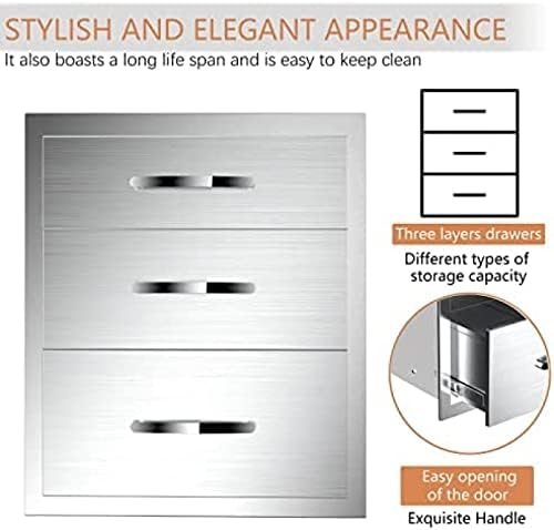 Stainless Steel Outdoor Kitchen BBQ Island Drawers - Flush Mount Triple Access, 20Wx23Dx27H - Image 6