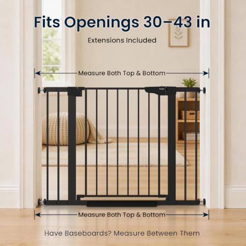 Cumbor 30-43" Baby Gate for Doorways, Auto-Close Walk-Thru Dog Gate, Black - Image 4