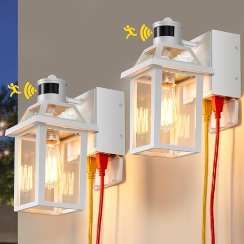 Porch Lights with GFCI Outlet Dusk to Dawn Outdoor Lighting White 2Pack by YISURO