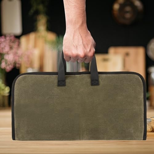 7 Slots Chefs Knife Roll Bag Cutlery Storage Case Men Army Green - Image 6
