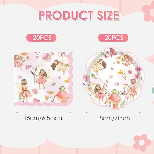 40PCS Fairy Birthday Party Decorations for Girls Kids, Fairies Plates and Napkins Tableware Set, Fairy Themed First Birthday, Fairies Enchanted Themed Baby Shower Party Decorations - Image 2