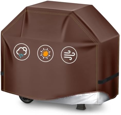 BBQ Gas Grill Cover for Outdoor, Anti-UV, Rip-Proof, 600D Oxford Fade Resistant Material, Barbecue Cover with Hook and Loop Straps & Adjustable Hem Drawstring (Reddish Brown, 48”x22”x42”) by TIAOFY