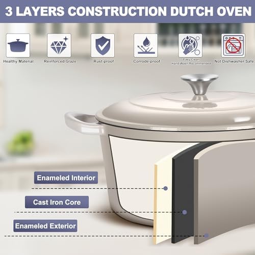 TeamFar Dutch Oven, 6QT Enameled Cast Iron Dutch Oven Cooking Pot - Image 4