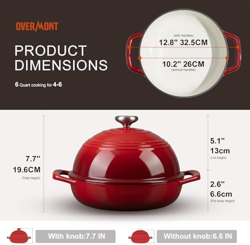 Overmont Enameled Cast Iron Dutch Oven, 6QT Bread Oven with Dome Lid Recipe - Image 5