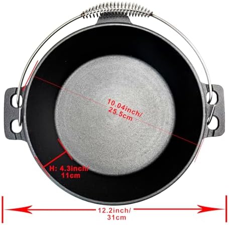 4.5 Quart Cast Iron Dutch Oven Pre-Seasoned Camp Pot with 10 inch Black Steel Lid Lifter and Polyester Carrybag - Image 2