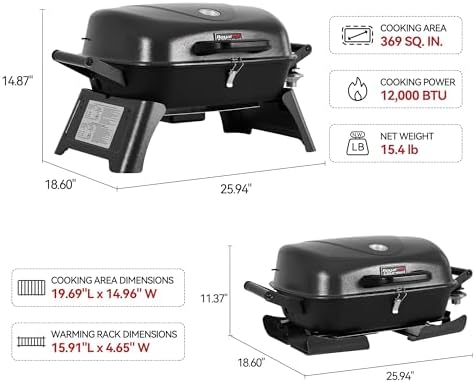 Royal Gourmet GT2006 Portable Tabletop Gas Grill with Foldable Legs, Gray - Image 3