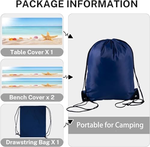 CAPSCEOLL Fitted Picnic Table Cover with Bench Covers 8ft - Sea Beach - Image 4
