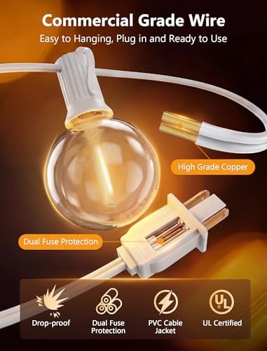 100FT G40 LED White String Lights Outdoor, Connectable Patio Globe String Lights with 52 Shatterproof LED Bulbs, Waterproof Backyard Hanging Lights for Wedding Porch Garden Bistro Deck Balcony Decor - Image 6