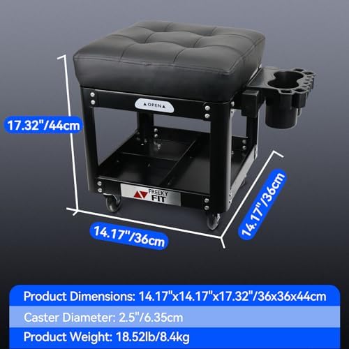 Rolling Creeper Garage Shop Seat for Men, Padded Mechanics Stool with Tool Tray Storage for Garage, Rolling Workshop Stool with Wheels, Auto Creeper Seat, 330 LBS Capacity, Heavy Duty, Black - Image 2