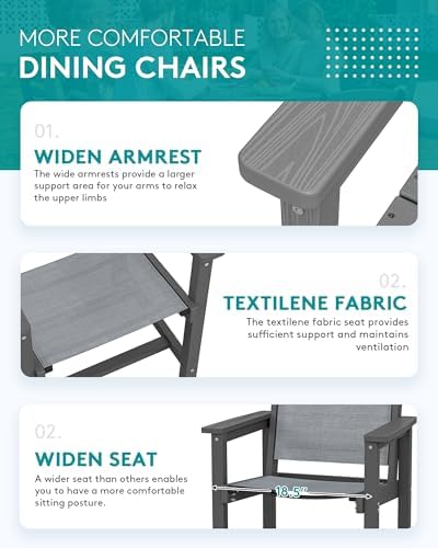 SERWALL HDPE Outdoor Dining Set for 8 with Textilene Chairs, Grey - Image 5
