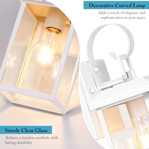 BesLowe 2-Pack Outdoor Wall Light Fixtures, Modern Porch Sconces, White - Image 3