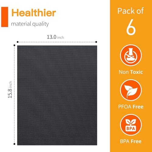 Grill Mats - Nonstick Teflon BBQ Mats, Reusable & Easy to Clean (Set of 6), 15.8 x 13-Inch, Black - Image 4