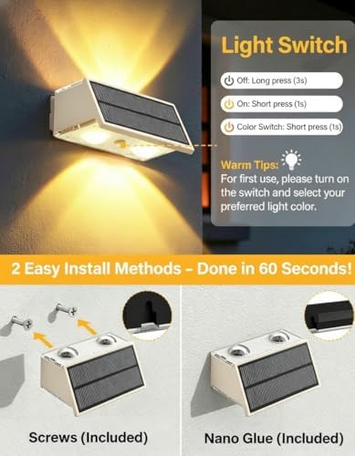 Solar Fence Lights Outdoor, 2 Pack Fence Solar Lights Waterproof - Image 7