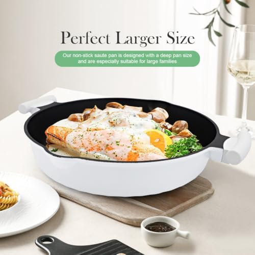 14 Inch Large Deep Frying Pan Skillet with Lid, Saute Pan Nonstick - Image 6