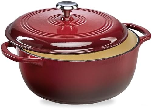 Best Choice Products 7.5 Quart Enamel Cast-Iron Round Dutch Oven, Family Style Heavy-Duty Pre-Seasoned Cookware for Home, Kitchen, Dining Room, Oven Safe w/Lid, Dual Handles - Red by BestChoiceProducts