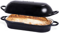 Enamelled Cast Iron Bread Loaf Pot – Dutch Oven For Sourdough Bread Baking – Oven Safe Non Stick Bread Pot – Rectangular, Black, 34cm x 16cm – by Nuovva by Nuovva