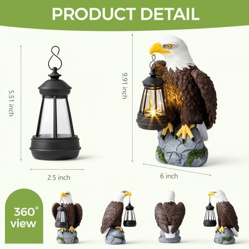 YDKOJGW American Bald Eagle Garden Statue with Solar Light,Outdoor Decor Sculpture,Perfect for Patio,Yard,Porch,Balcony,Distinctive Bald Eagle Home Decor,250 Anniversary USA Gift for Men Father - Image 6